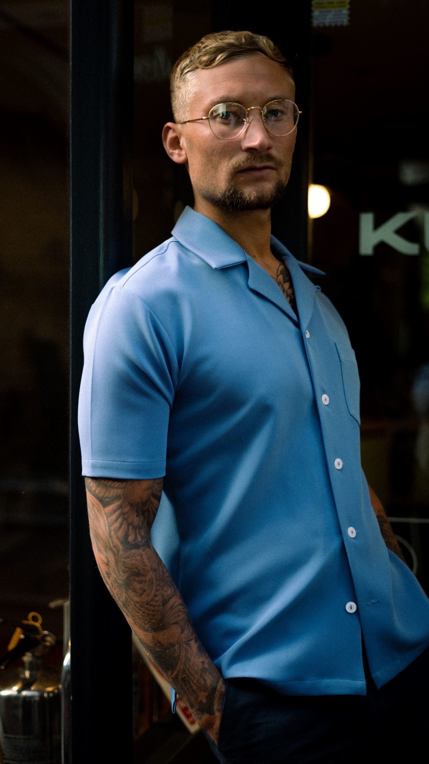 Powder Blue Cuban Collar