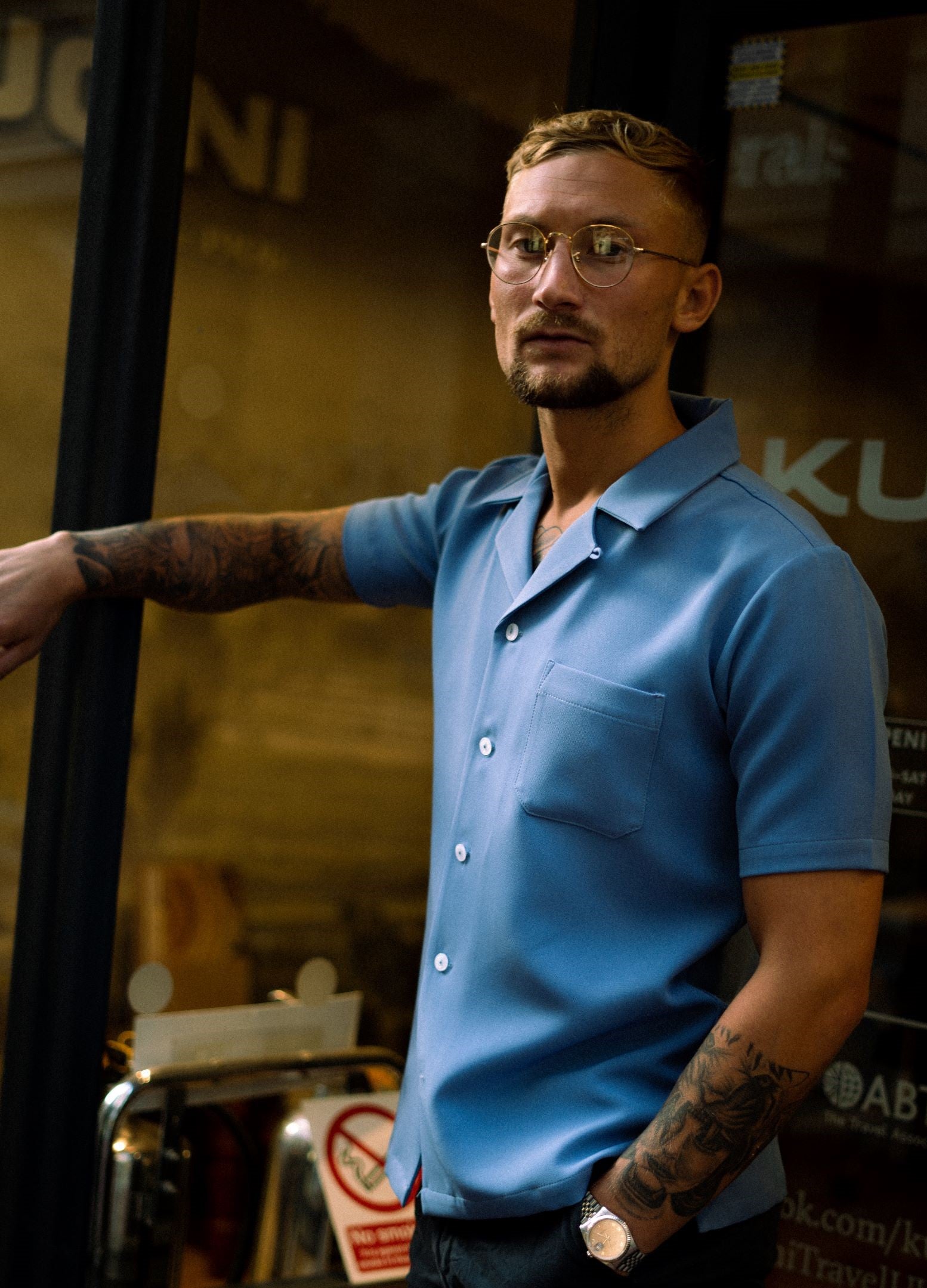Powder Blue Cuban Collar