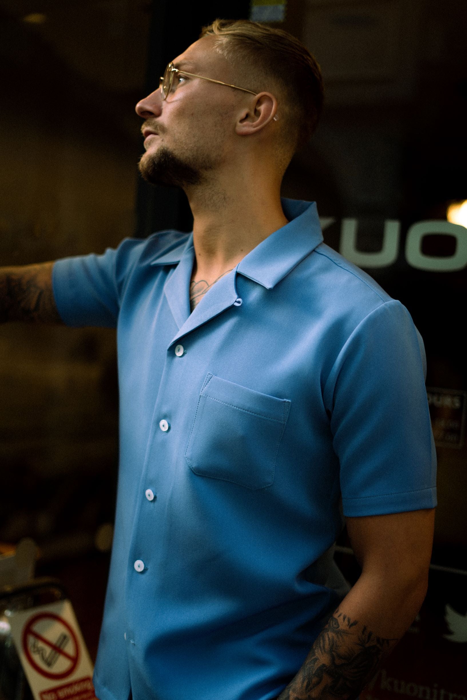 Powder Blue Cuban Collar