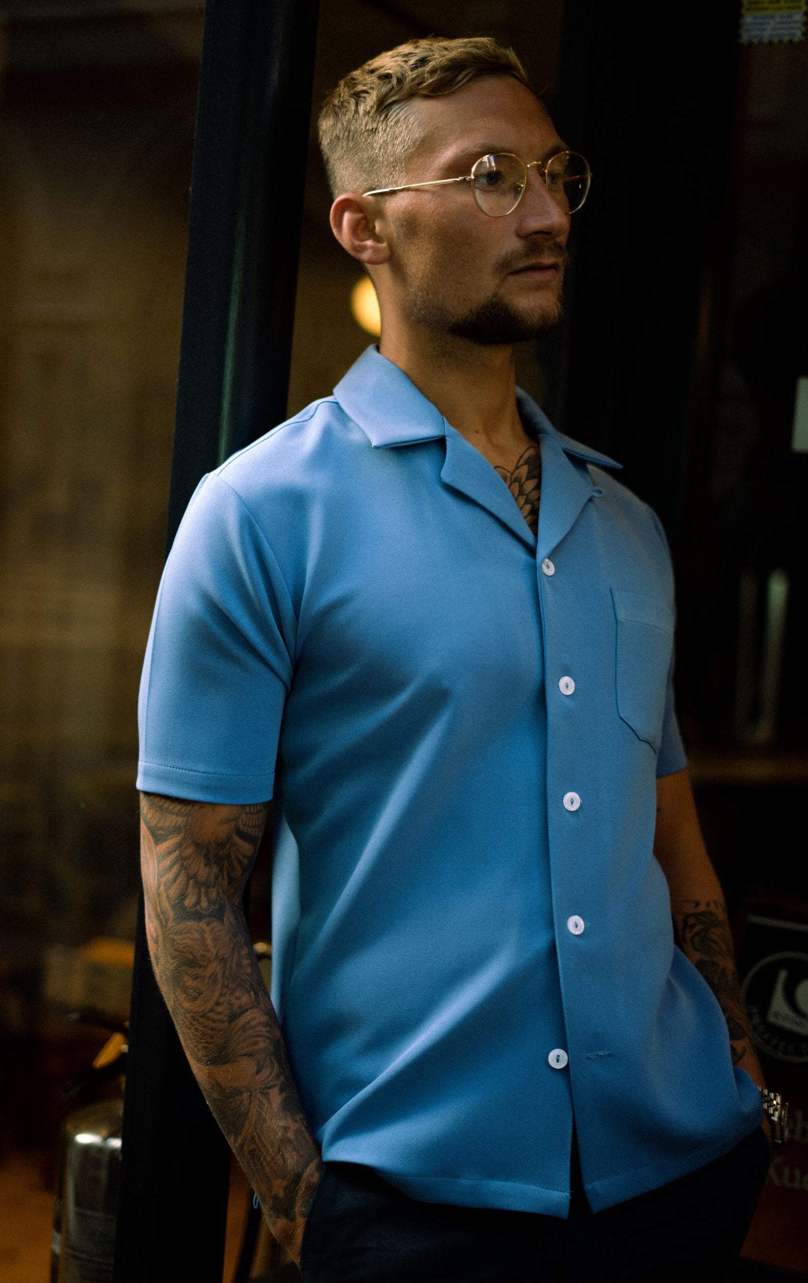 Powder Blue Cuban Collar