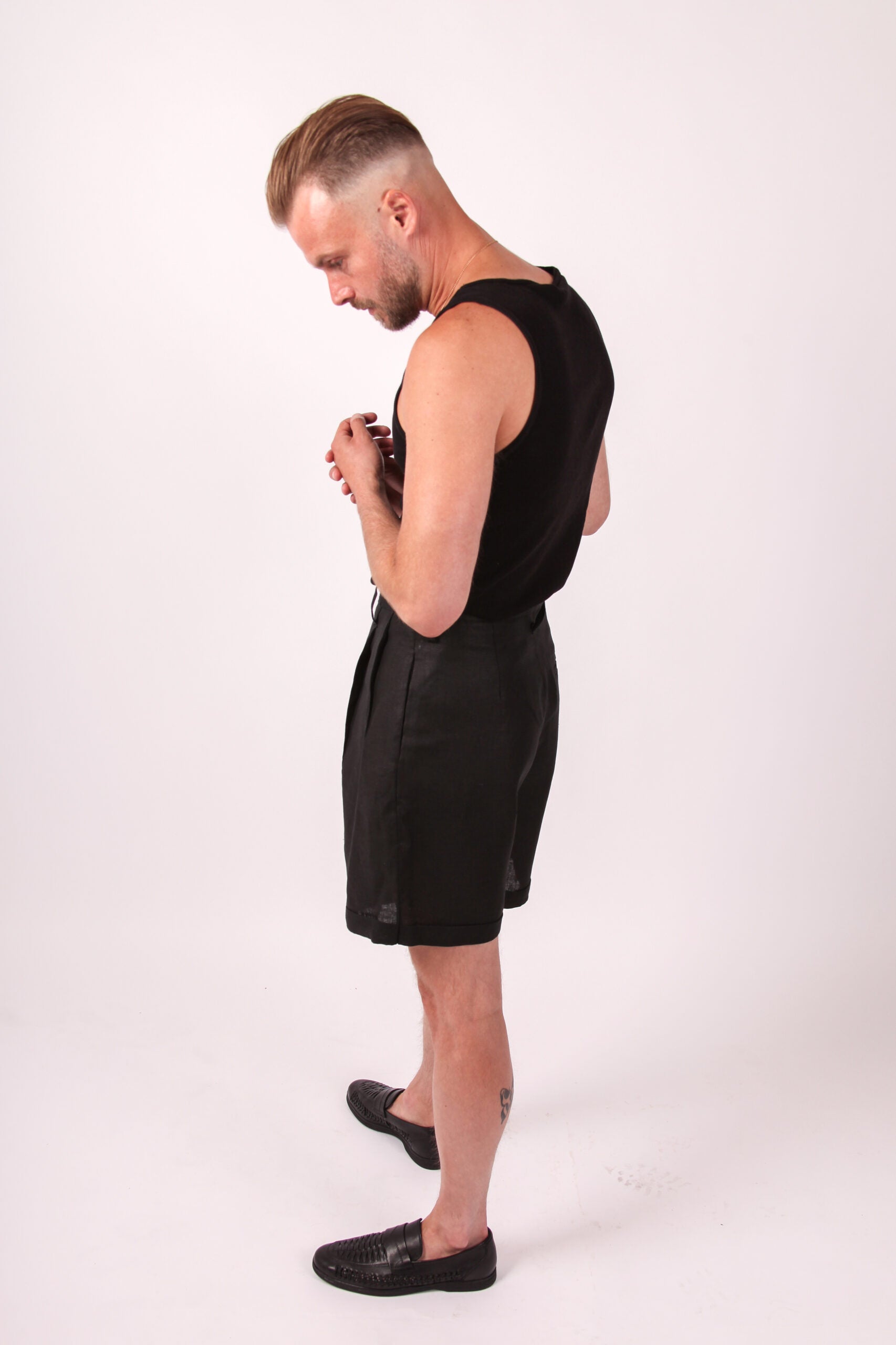 Midnight Black Pleated Shorts