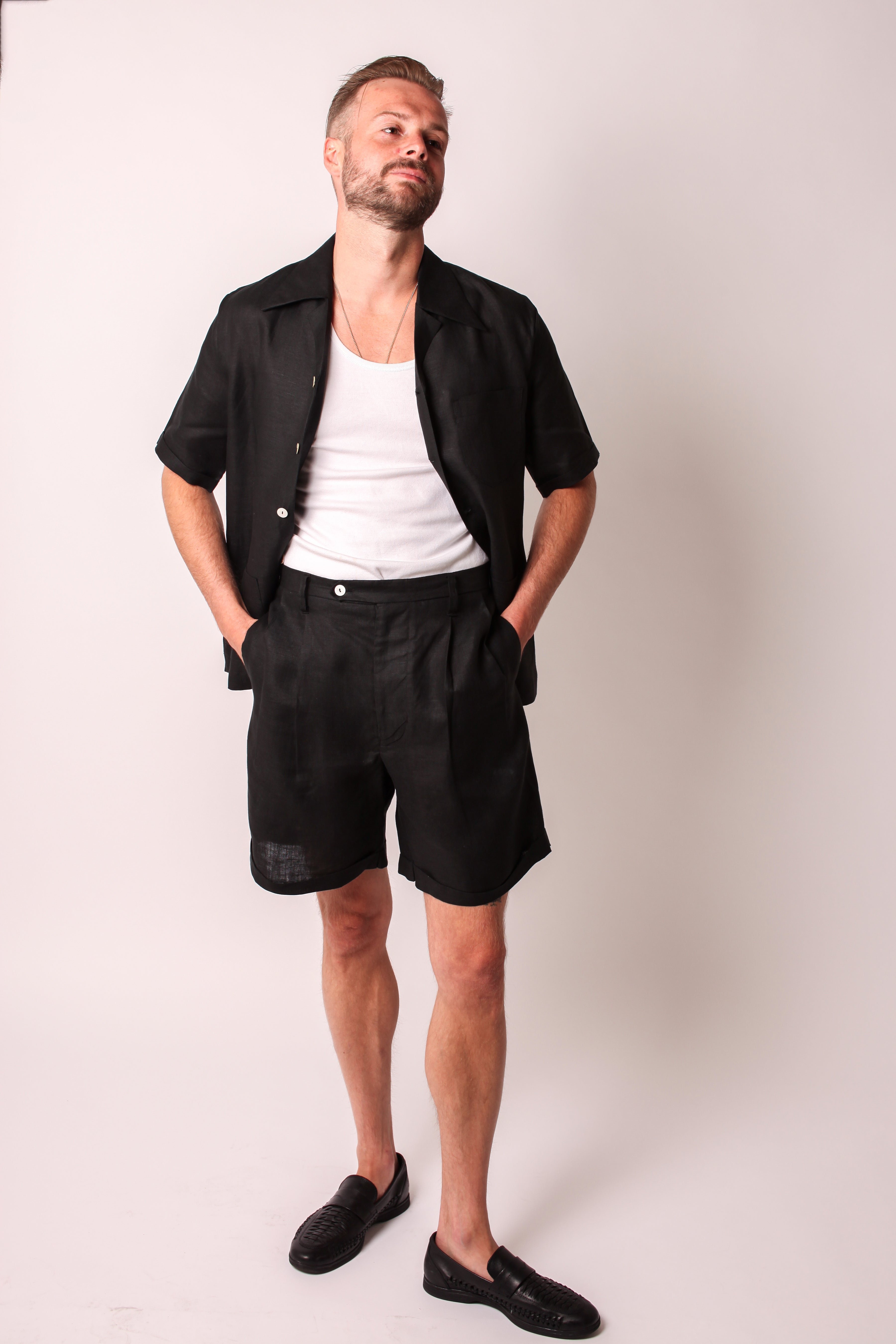 Midnight Black Pleated Shorts